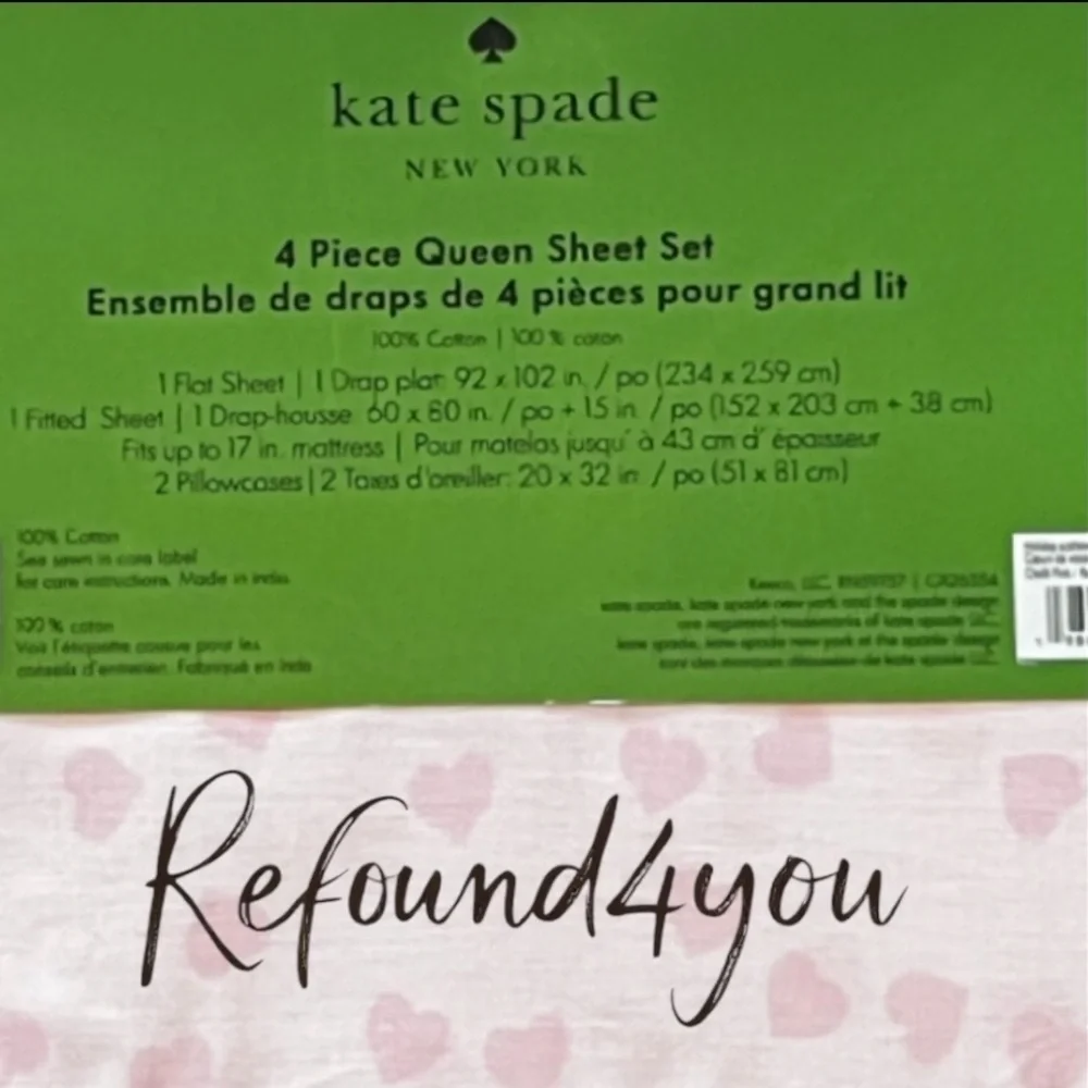Kate Spade - ‘Pink on Pink Hearts’ Queen Sheet Set. NWT. Firm!